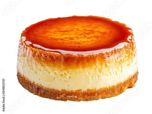 Delicious flan dessert with caramel topping presented on a transparent background, perfect for showcasing its rich texture and golden hue, ideal for culinary promotions and food-related projects