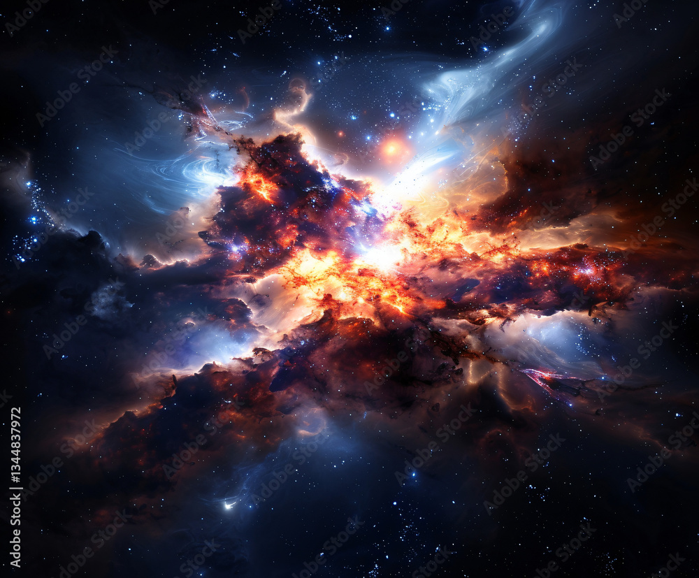 Fototapeta premium Vibrant galaxy with light bursts against the dark universe background.