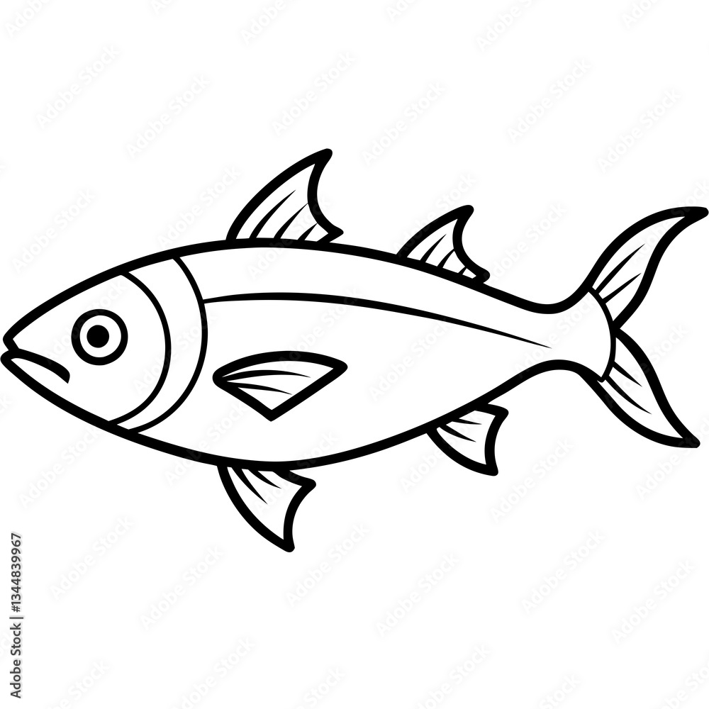 Little Tunny Simple Line Art Vector on White Background Little Tunny Simple Line Art Vector on White Background