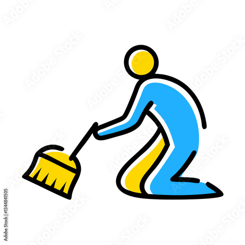 Domestic cleaning concept: person sweeping with dustpan, emphasizing tidiness, home care and efficient cleanliness