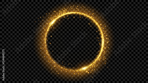 Golden Magic Ring with Sparkles on Black Background – Vector Illustration