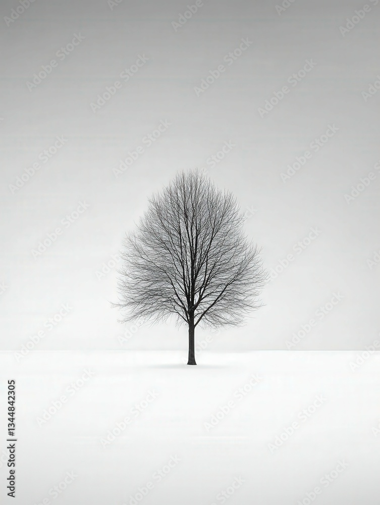 Obraz premium Winter landscape featuring a solitary tree in snow