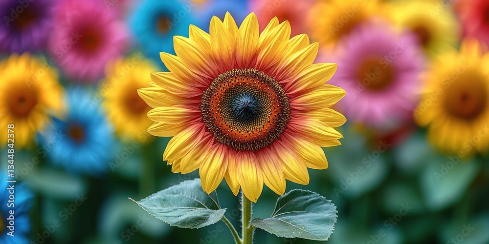 Fototapeta premium Vibrant Sunflower in a Colorful Garden