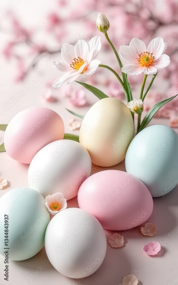Vibrant Easter eggs painted with delicate spring flowers Vibrant Easter eggs painted with delicate spring flowers