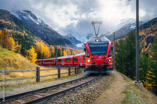Red modern electric train t...