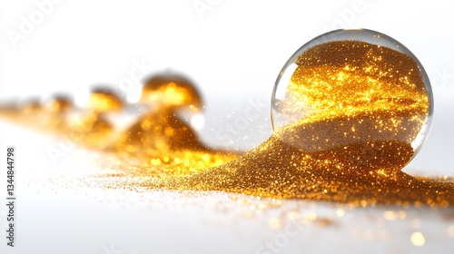 Conceptual abstract representation of time featuring cascading golden sand transforming into shimmering light trails symbolizing fleeting nature of time isolated on white