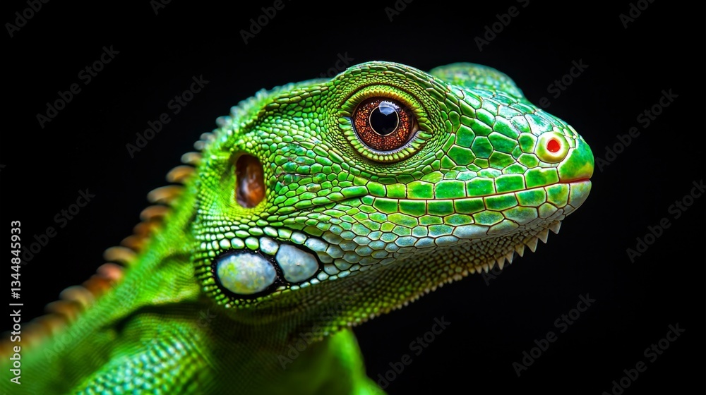 A close up of a green lizard with red eyes A close up of a green lizard with red eyes