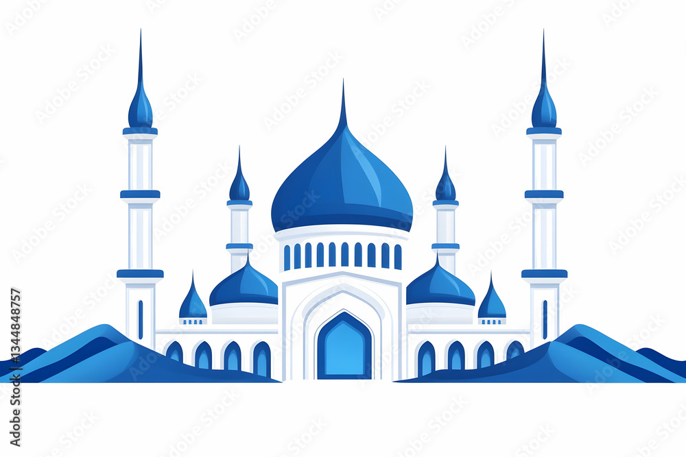 Fototapeta premium Blue and white mosque illustration against white background