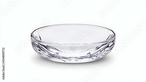 Clear glass bowl with cut-glass design, isolated on white