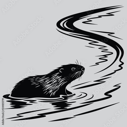a beaver swimming through water silhouette vector design art and illustration