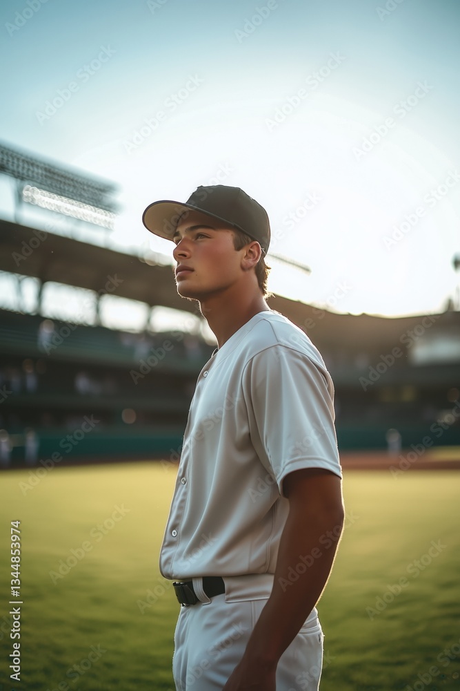 Portrait of a baseball player standing in the baseball stadium Portrait of a baseball player standing in the baseball stadium