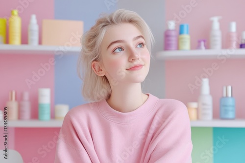 Young woman with blonde hair looks hopefully into distance