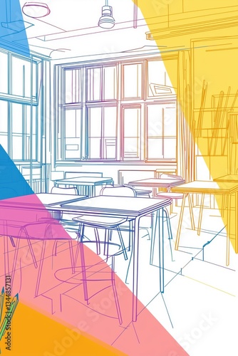 School line drawing continuous line art vector illustration