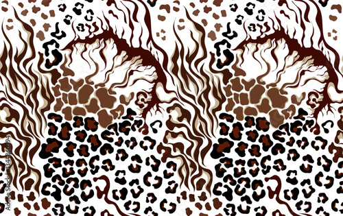 Leopard, zebra, tiger and giraffe pattern. Animals collage pattern. Seamless patchwork pattern design