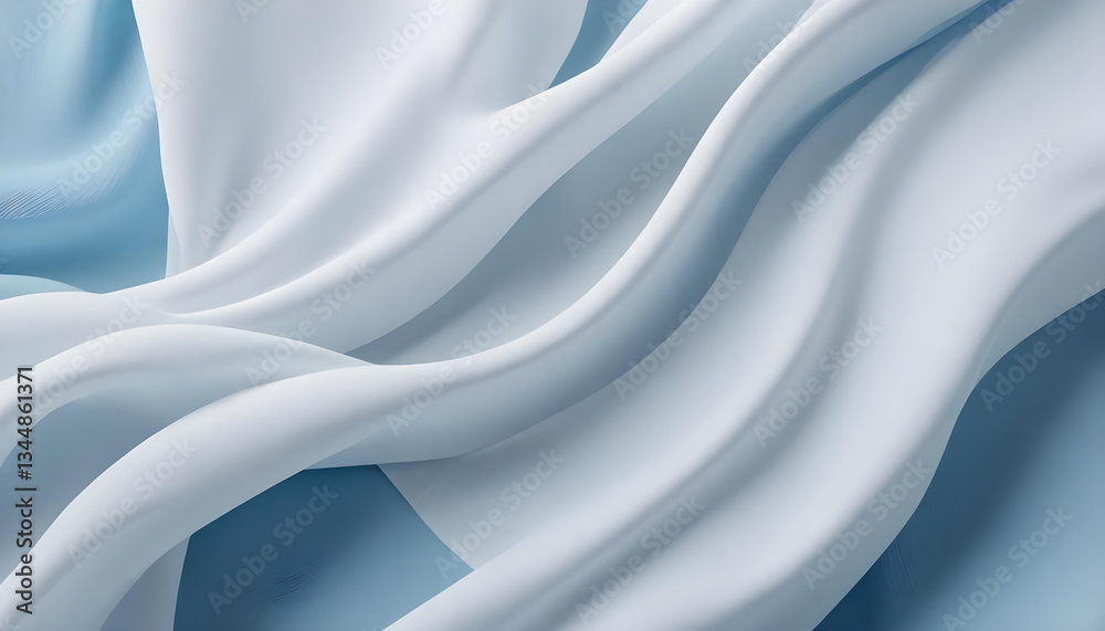 Fototapeta premium Silken Waves Abstract Flowing Fabric in White and Blue with Soft Satin Texture
