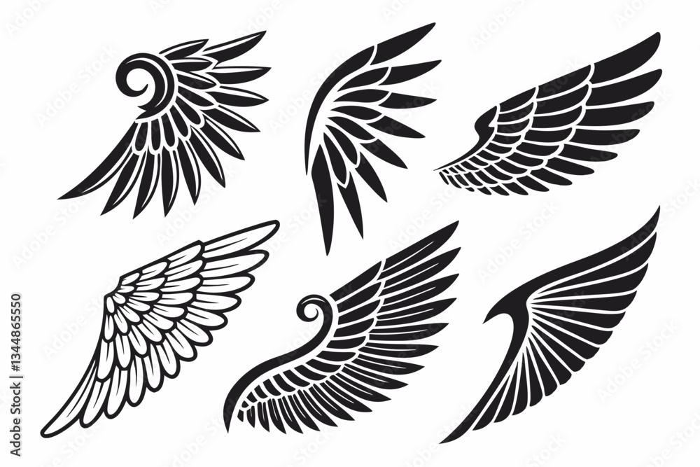 Fototapeta premium Collection of Wing Designs Vector Illustrations for Tattoo, Art, and Design Projects