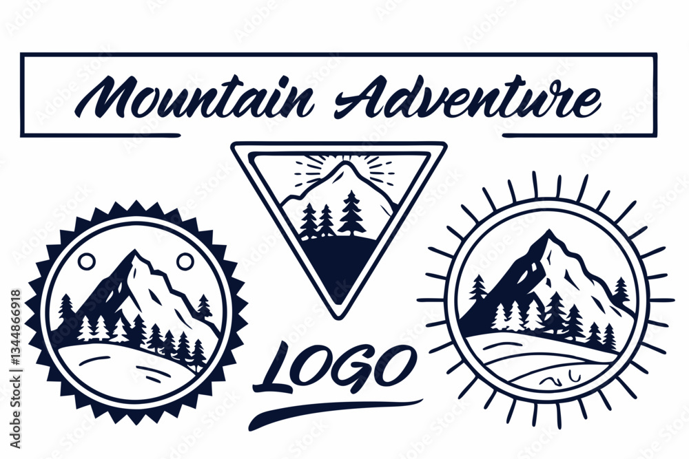 Fototapeta premium Mountain Adventure Logo Designs Three Unique Vector Illustrations for Outdoor Brands