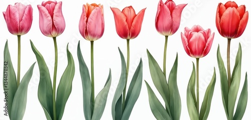 Wallpaper Mural Watercolor set of tulip flowers with green leaves. Soft pink, red colors. Spring collection botanical illustration on transparent background. Flora, art, nature elements for greeting card, wallpaper Torontodigital.ca
