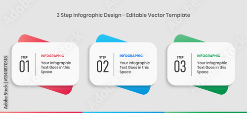 3 Steps Infographics Design Template - Graph, Pie chart, workflow layout, vertical rectangular box diagram, brochure, report, presentation, web design. Editable Vector illustration