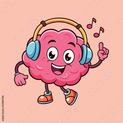 Cute Brain Listening to Music with Headphones