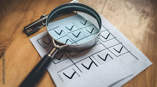 Meticulous Verification: Magnifying Glass Over Checklist Signifying Scrutiny and Accuracy