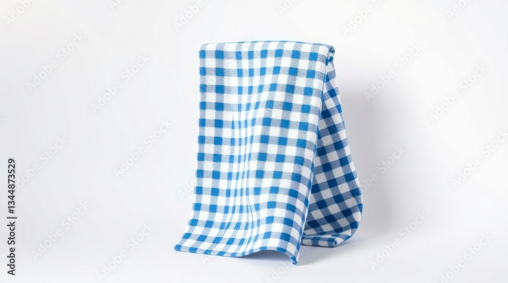 Close-up image of a blue and white checkered kitchen towel Close-up image of a blue and white checkered kitchen towel