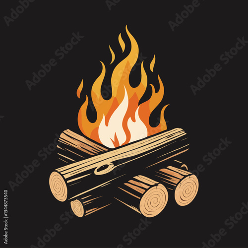 Campfire vector burning wood flame icon