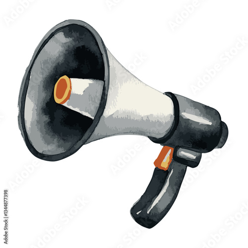 watercolor megaphone icon, loudspeaker hand painted style.