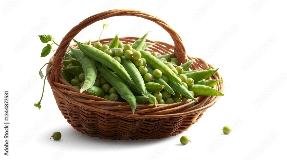 sweet green beans in wicker basket isolated on white sweet green beans in wicker basket isolated on white