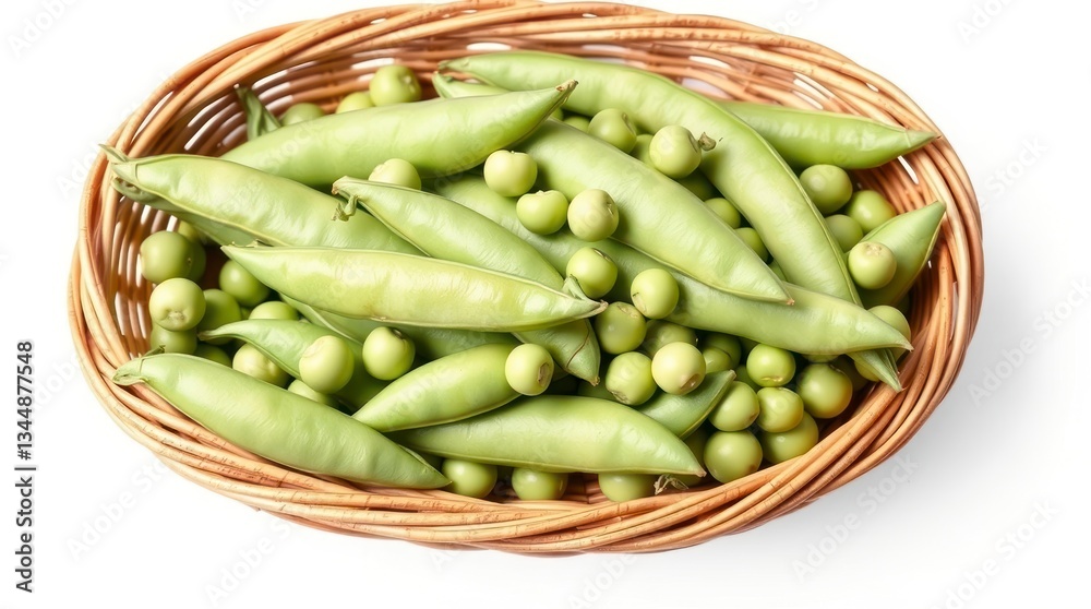 sweet green beans in wicker basket isolated on white sweet green beans in wicker basket isolated on white