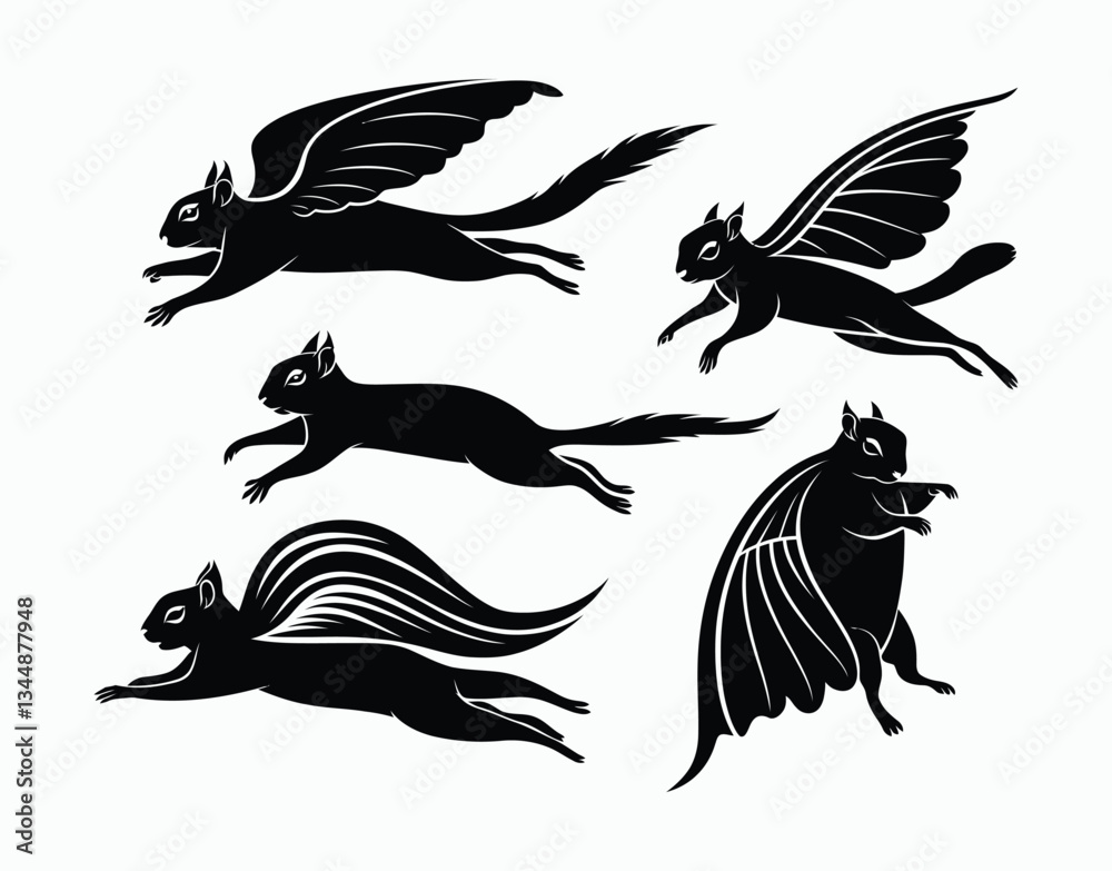 Flying Squirrel Silhouette Vector Template on a White Background Flying Squirrel Silhouette Vector Template on a White Background