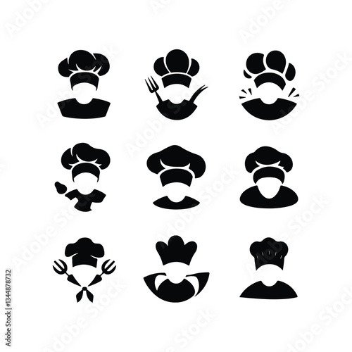 Chef Head Icon on Black Button with White Rollover Chef Hat Mustache Restaurant Symbol Template
 Chef Hat Icons - Multi Series Chef icon set
 
