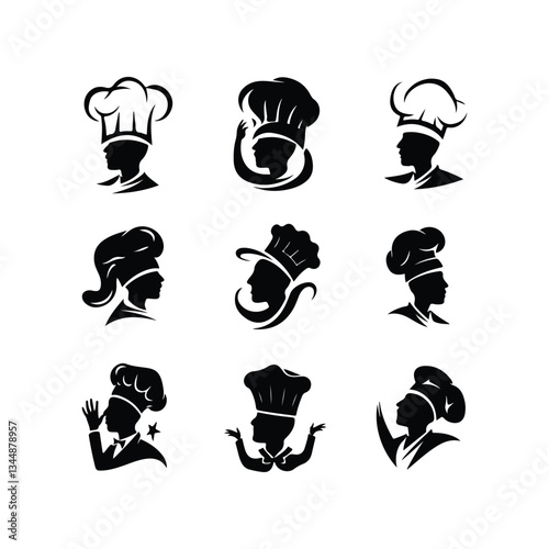 Chef Head Icon on Black Button with White Rollover Chef Hat Mustache Restaurant Symbol Template
 Chef Hat Icons - Multi Series Chef icon set
 