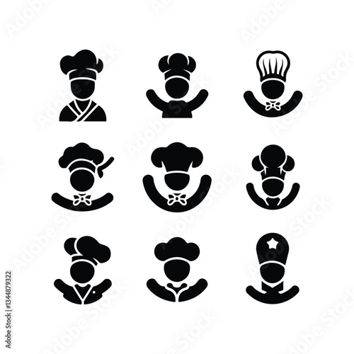 Chef Head Icon on Black Button with White Rollover Chef Hat Mustache Restaurant Symbol Template
 Chef Hat Icons - Multi Series Chef icon set
 