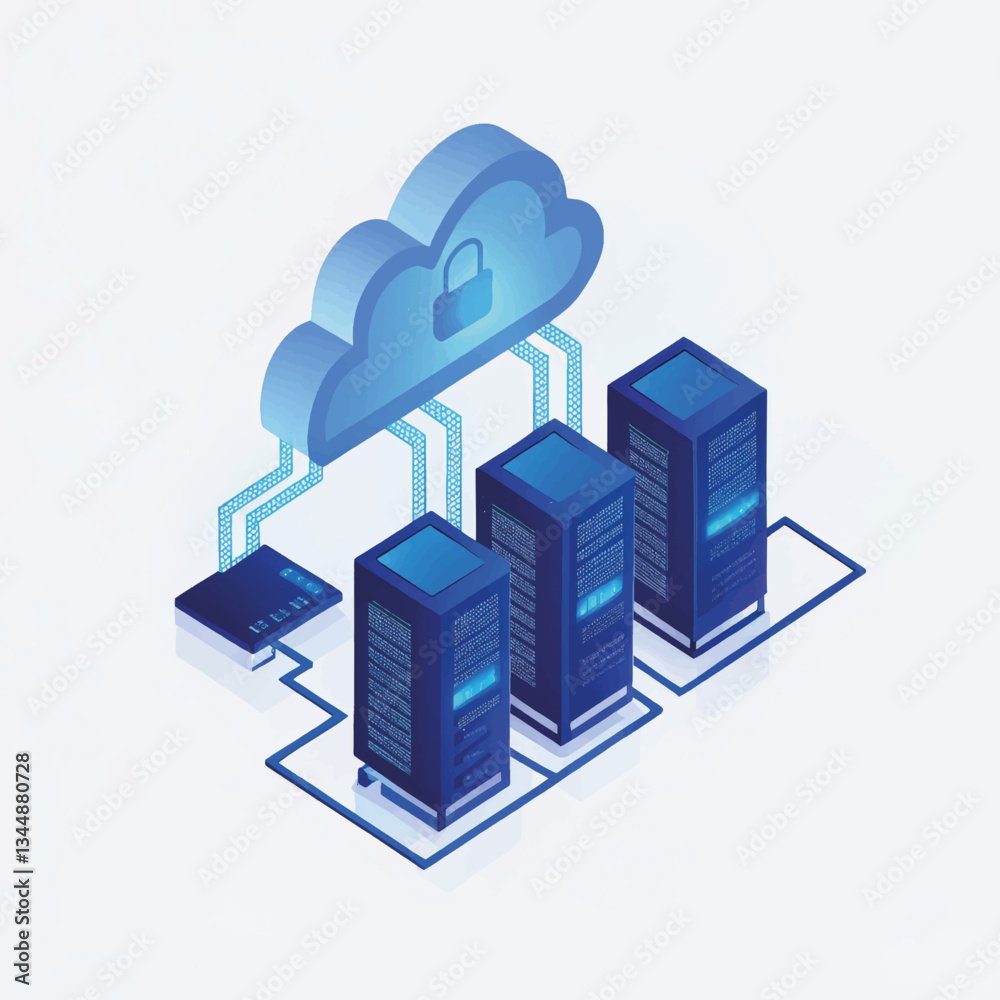 Fototapeta premium Cloud computing network with secure servers and data transfer 