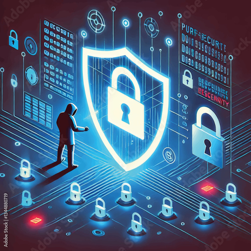 Digital Security Concept with Lock Symbols in Futuristic Style  