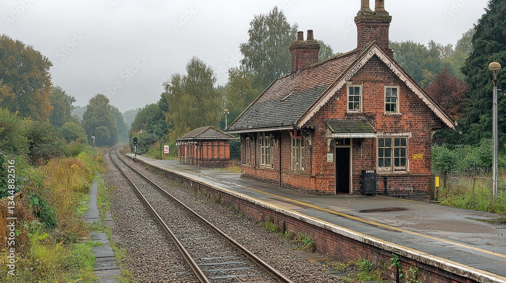 Old railway station in autumnal landscape Old railway station in autumnal landscape