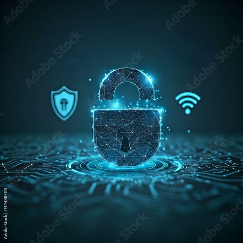Open Digital Padlock with Security Icons on Bright Tech Background - Data Protection and Secure Access Concept. 
