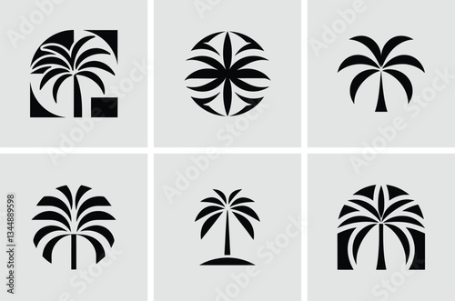 Tropical Palm Tree Logo Set Vector Art