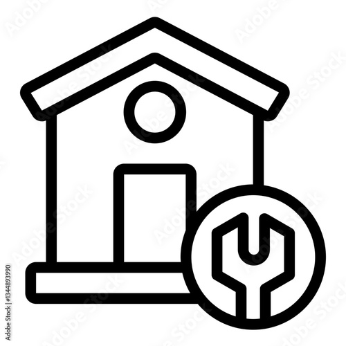 Home maintenance outline icon with a house and wrench symbol