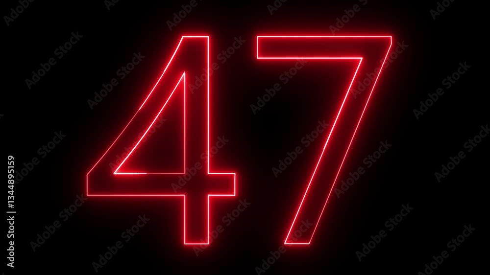 Glowing neon red color Number 47 animation icon digit sign symbol on black background Glowing neon red color Number 47 animation icon digit sign symbol on black background