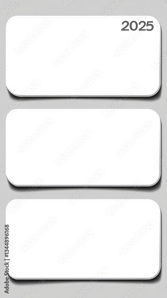 Three white rectangular card shapes with the year twenty twenty five Three white rectangular card shapes with the year twenty twenty five