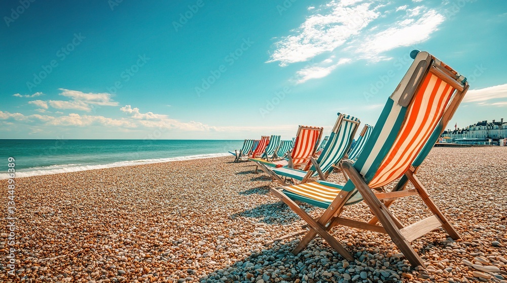 Scenic View of Brighton Beach in the UK with Colorful Deck Chairs