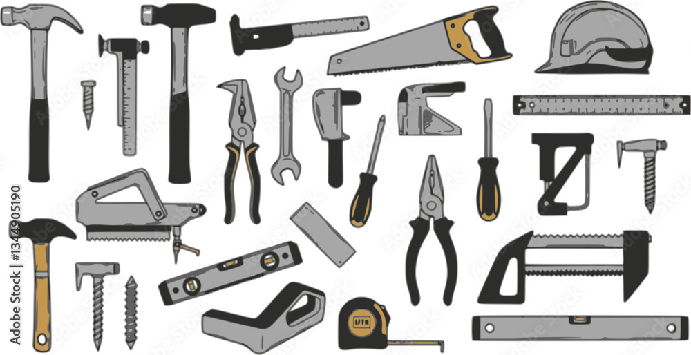 set of Construction tool collection. Doodles. Isolated.
set of Construction tool collection. Doodles. Isolated.
