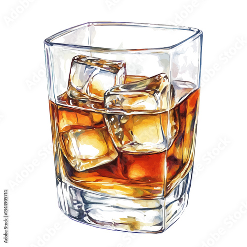 A watercolor vector painting of Bourbon Whiskey, isolated on a white background. Bourbon Whiskey vector.

