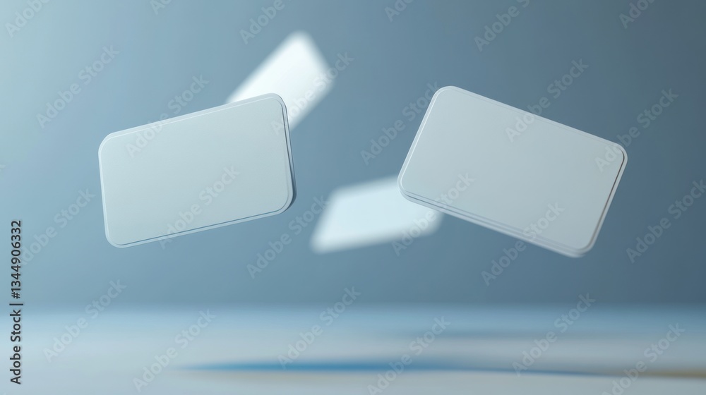 Three rectangular cards floating in a plain studio environment Three rectangular cards floating in a plain studio environment