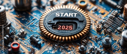 Wallpaper Mural The electronic circuit board features a start mechanism with the year shown Torontodigital.ca