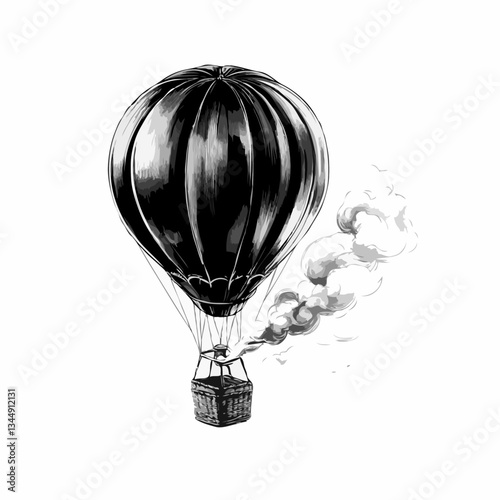 Hot Air Balloon Vintage Etching