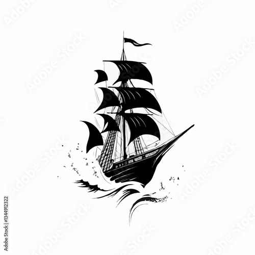 Minimalist Sailing Ship at Sea