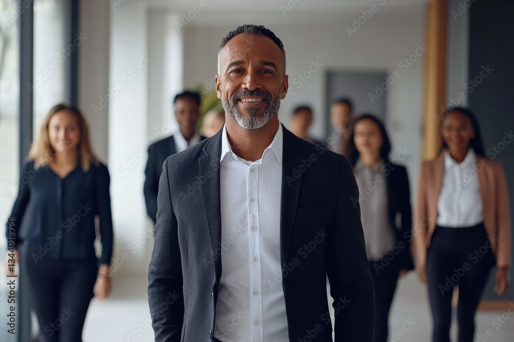 Professional team walking confidently in a modern office setting during a business meeting Professional team walking confidently in a modern office setting during a business meeting